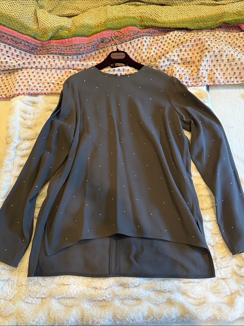 Stella McCartney Gray Long-Sleeve Top with Subtle Stud Detailing